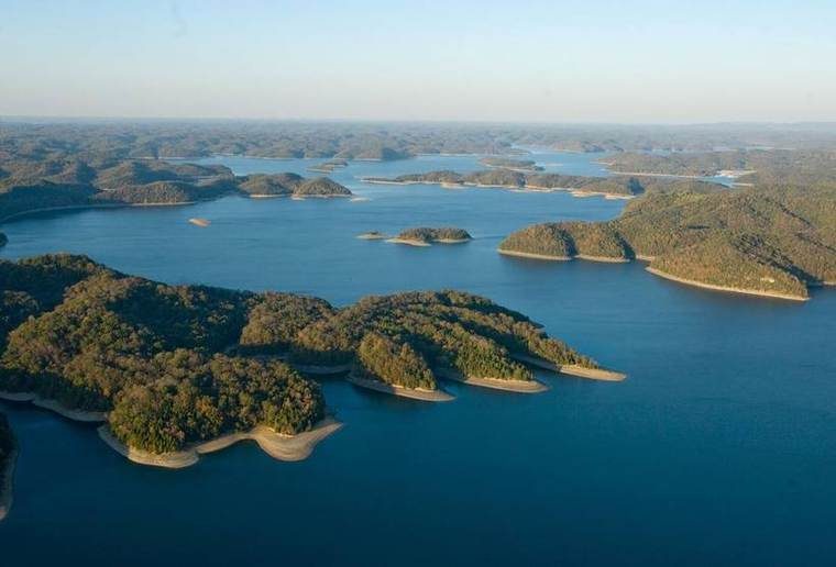 Aerial view of Dale Hollow Lake near Byrdstown, TN, gateway to the lake