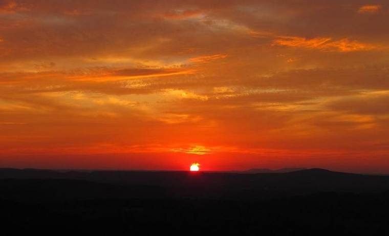 Sunset over the Highland Rim, viewed from the edge of the Cumberland Plateau just off US-70